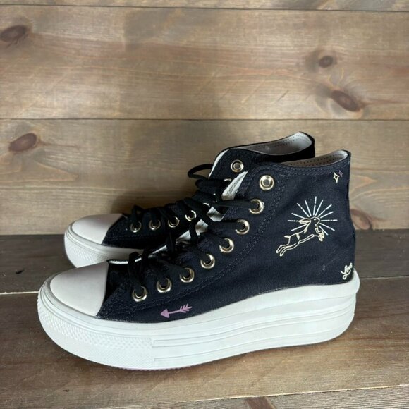 Converse all star move womens size 6 shoes black high top tiny tattoo sneakers - Picture 1 of 8